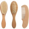 PandaEar Baby Hair Brush and Comb Set for Newborn| Natural Wooden Hairbrush with Soft Goat Bristles, Pear Wood Comb and Wooden Massage Brush for Infant, Toddler, Kids(Brown)