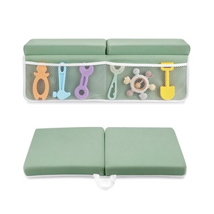 PandaEar Baby Bath Kneeler & Elbow Rest Pad, Comfortable Non-Slip Kneeling Mat Cushion with Toy Organizer Storage Pockets, Foldable Foam Mat for Toddler Bathroom Bathing Time (Grey)(Green)