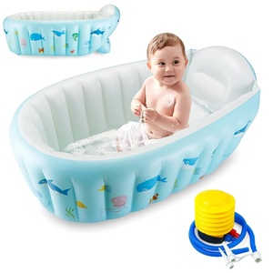 PandaEar Inflatable Baby Bathtub, Portable Travel Bath Tub with Air Pump(Blue)