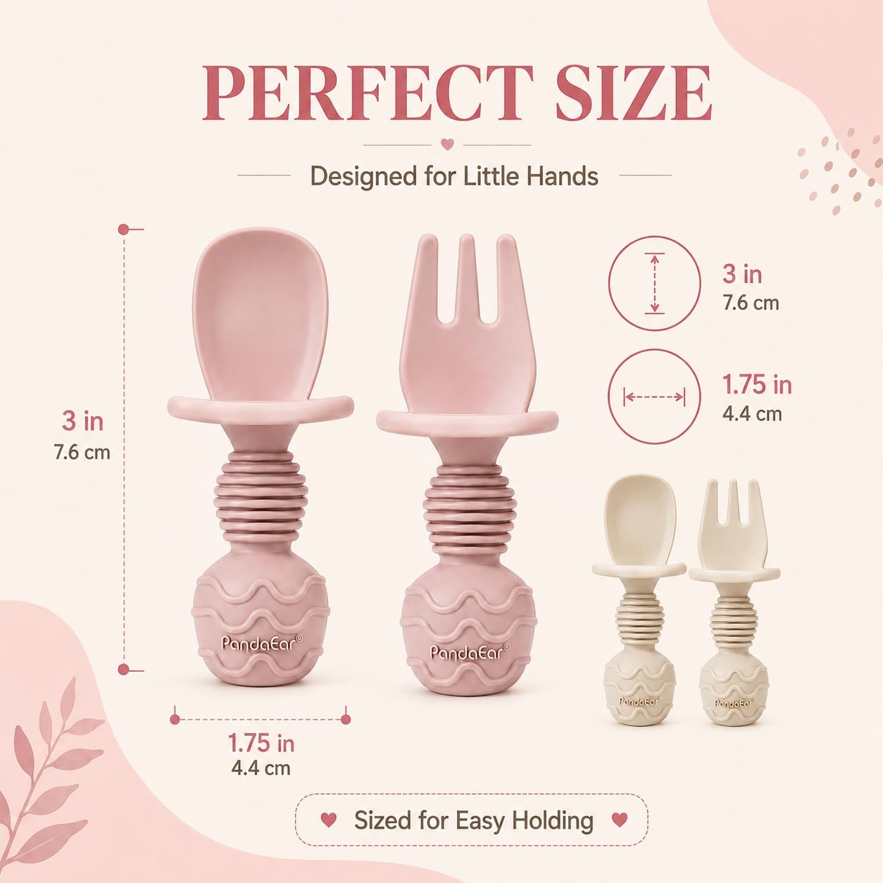 image:imagePandaEar 4 Pack Silicone Baby Led Weaning Spoon Fork First Training Self Feeding Utensils Set AntiChoke Silverware Eating Supplies for Toddler 6 Months Up Carnation GreyPink Blonde