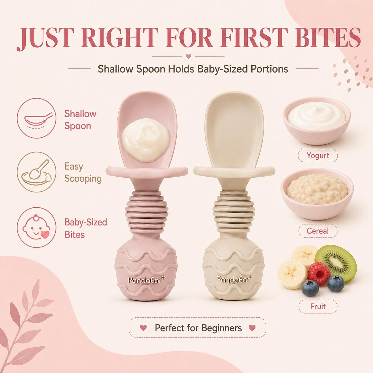 image:imagePandaEar 4 Pack Silicone Baby Led Weaning Spoon Fork First Training Self Feeding Utensils Set AntiChoke Silverware Eating Supplies for Toddler 6 Months Up Carnation GreyPink Blonde