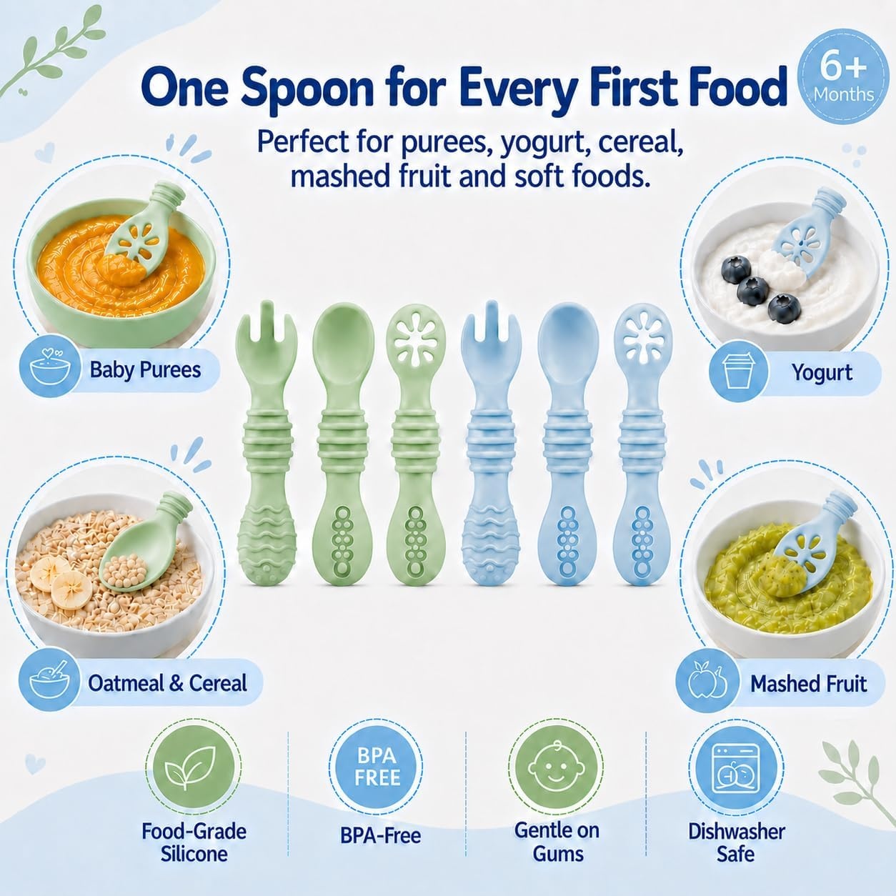 image:imagePandaEar 6 Pack Baby Silicone Spoons Baby Led Weaning Utensils 612 Months