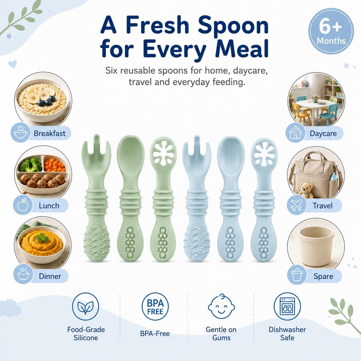 image:imagePandaEar 6 Pack Baby Silicone Spoons Baby Led Weaning Utensils 612 Months