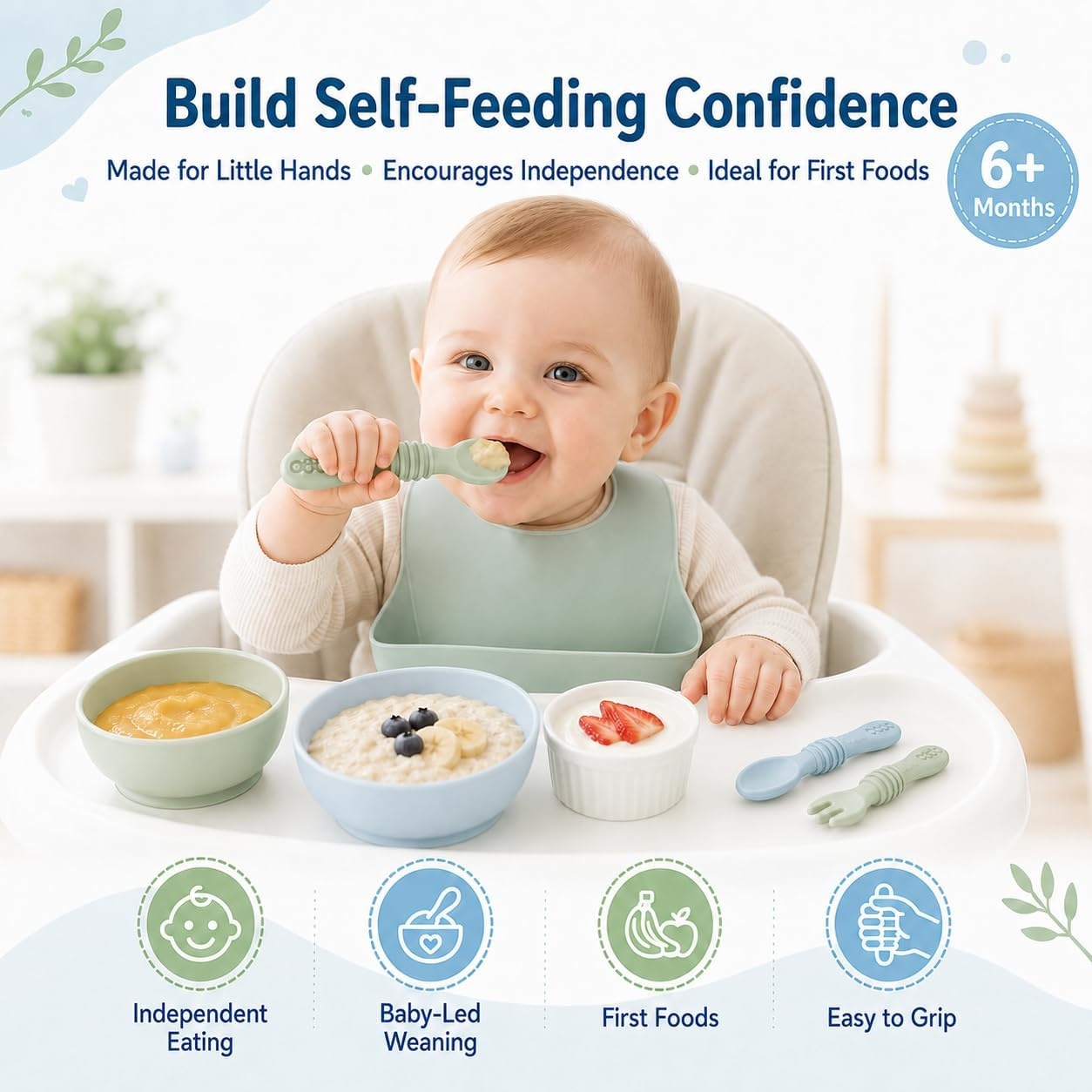 image:imagePandaEar 6 Pack Baby Silicone Spoons Baby Led Weaning Utensils 612 Months