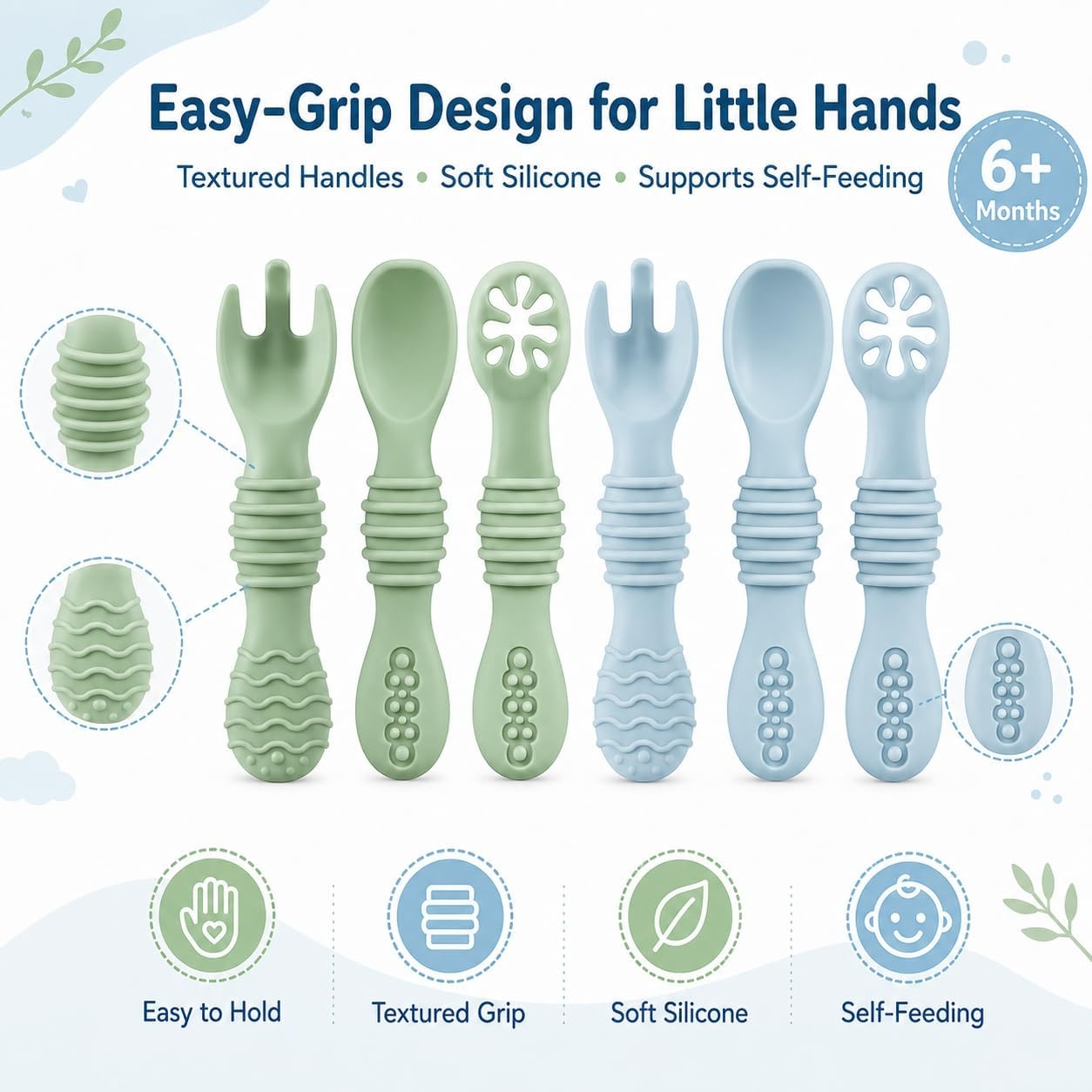 image:imagePandaEar 6 Pack Baby Silicone Spoons Baby Led Weaning Utensils 612 Months