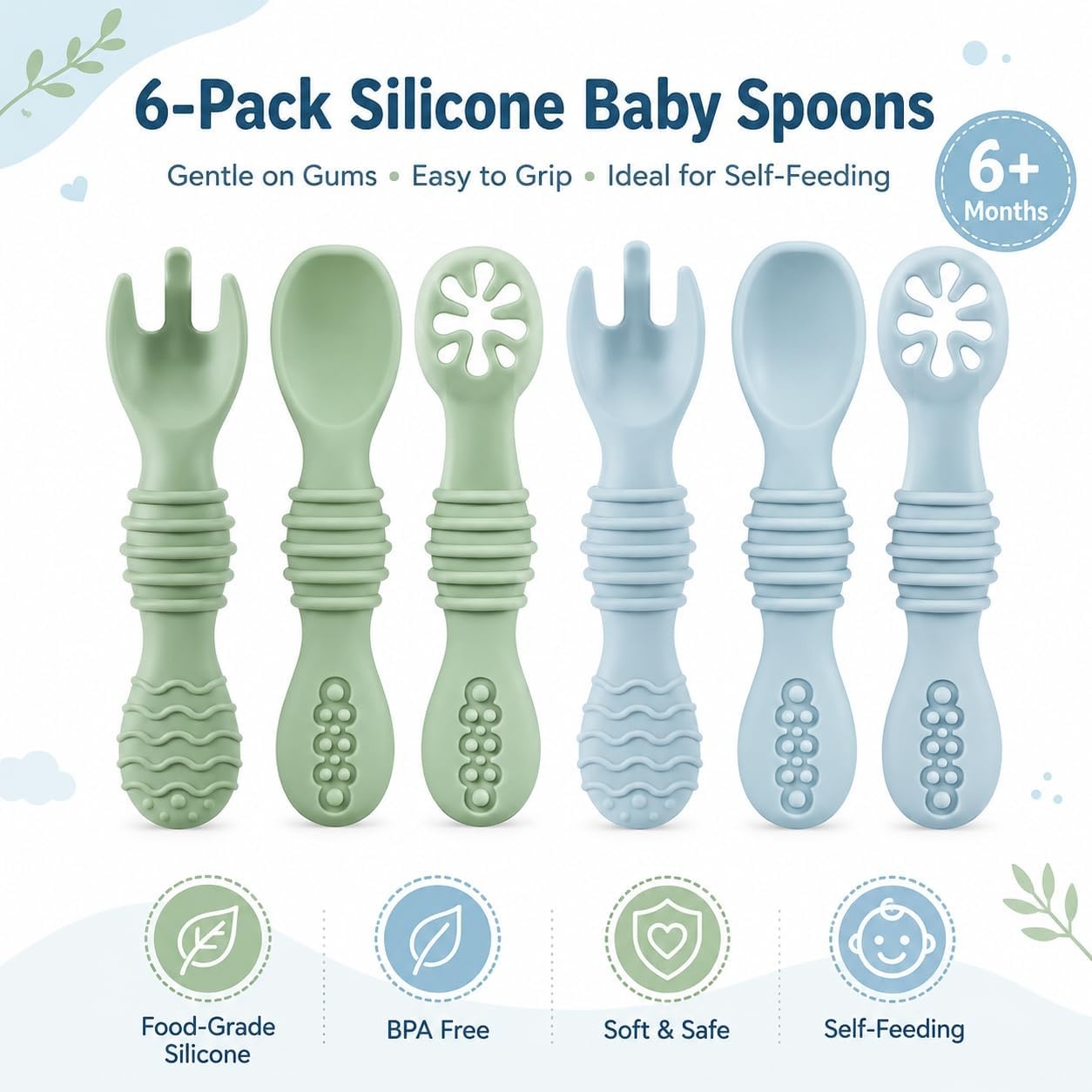 image:imagePandaEar 6 Pack Baby Silicone Spoons Baby Led Weaning Utensils 612 Months