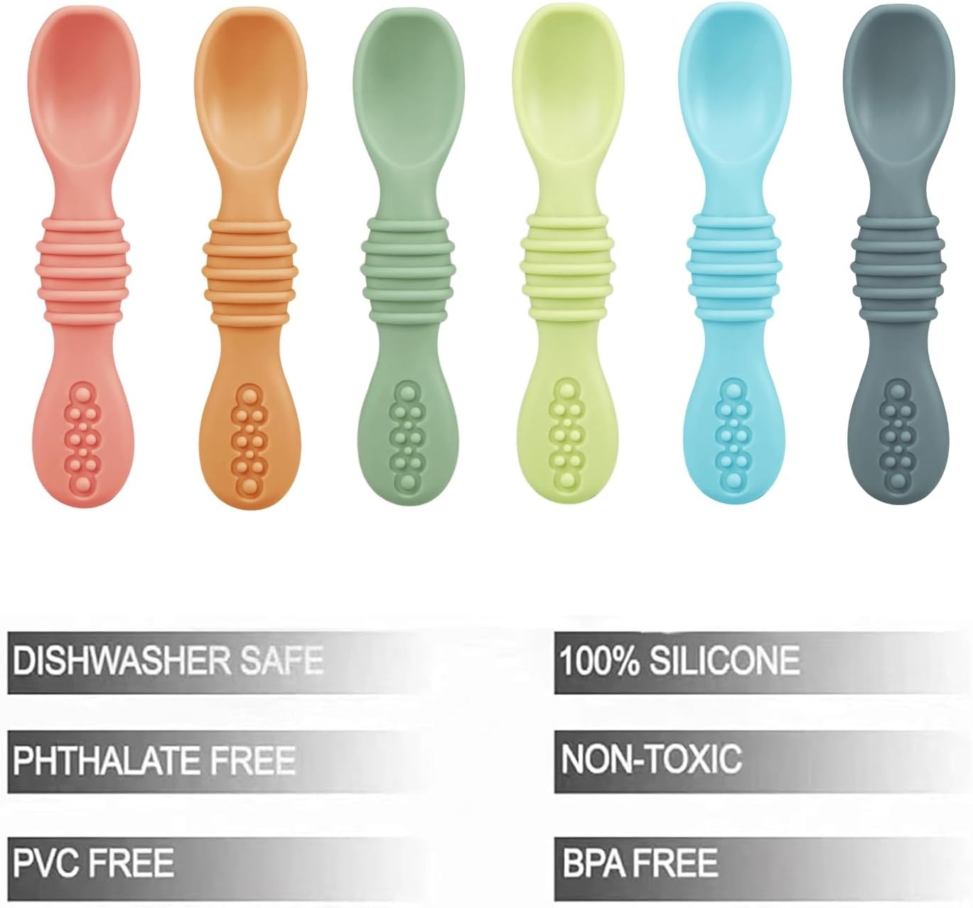 image:imagePandaEar 6 Pack Silicone Baby Spoons Self Feeding Utensils 612 Months Infant Spoons First Stage Baby Feeding Essentials