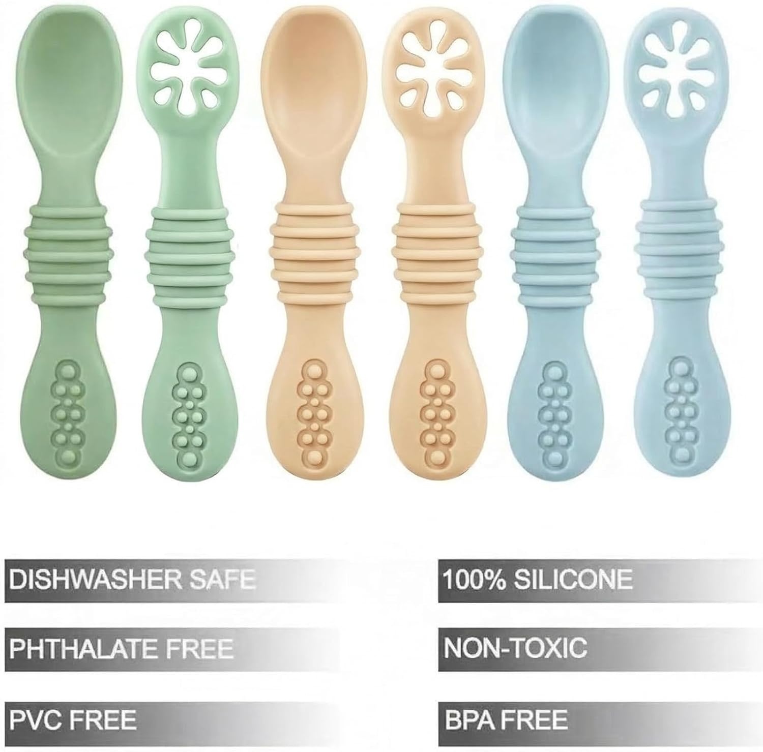 image:imagePandaEar 6 Pack Silicone Baby Spoons First Stage Self Feeding Utensils