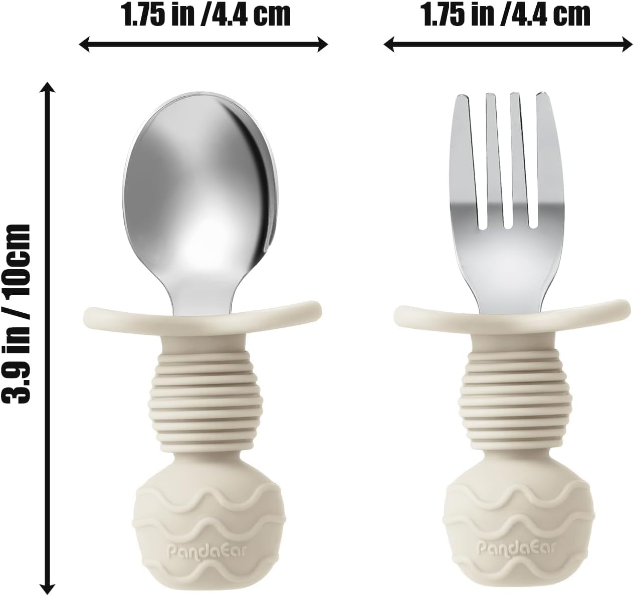 image:imagePandaEar 6 Pack Stainless Steel Toddler Spoons and Fork Feeding Set AntiChoke First Self Feeding Utensils for Kids Baby Boys Led Weaning Ages 18 Months BlueGreyPeachPinkBeige