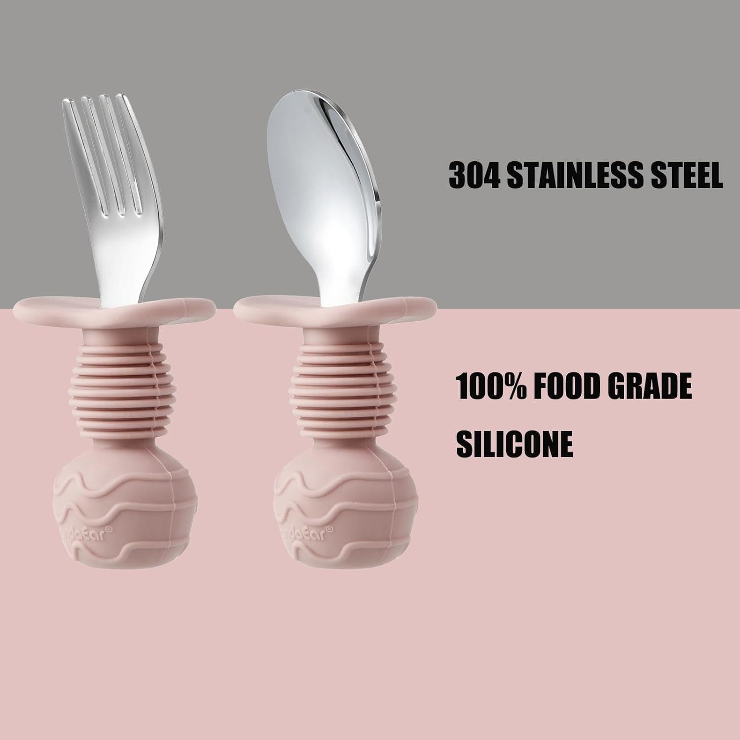 image:imagePandaEar 6 Pack Stainless Steel Toddler Spoons and Fork Feeding Set AntiChoke First Self Feeding Utensils for Kids Baby Boys Led Weaning Ages 18 Months BlueGreyPeachPinkBeige