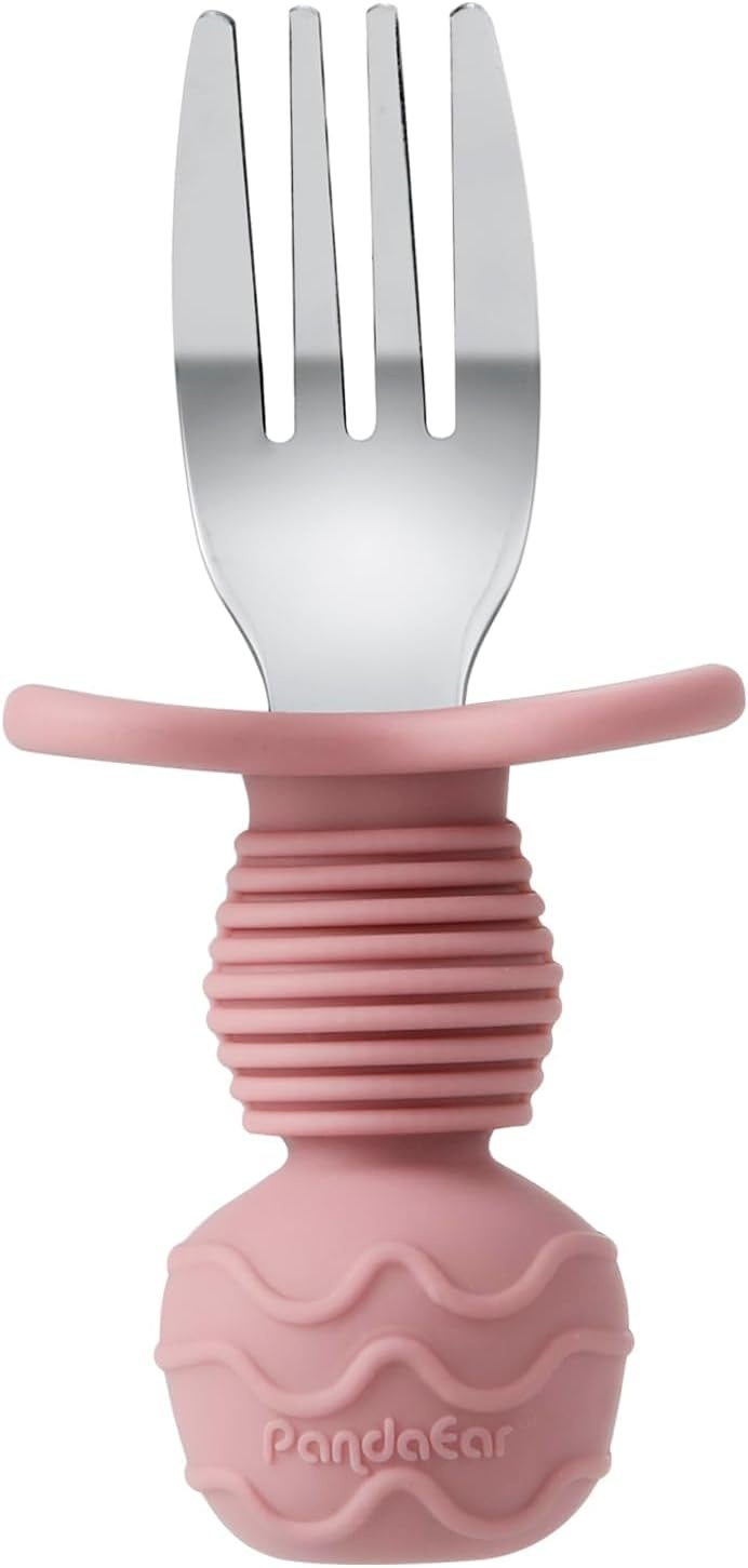 image:imagePandaEar 6 Pack Stainless Steel Toddler Spoons and Fork Feeding Set AntiChoke First Self Feeding Utensils for Kids Baby Boys Led Weaning Ages 18 Months BlueGreyPeachPinkBeige