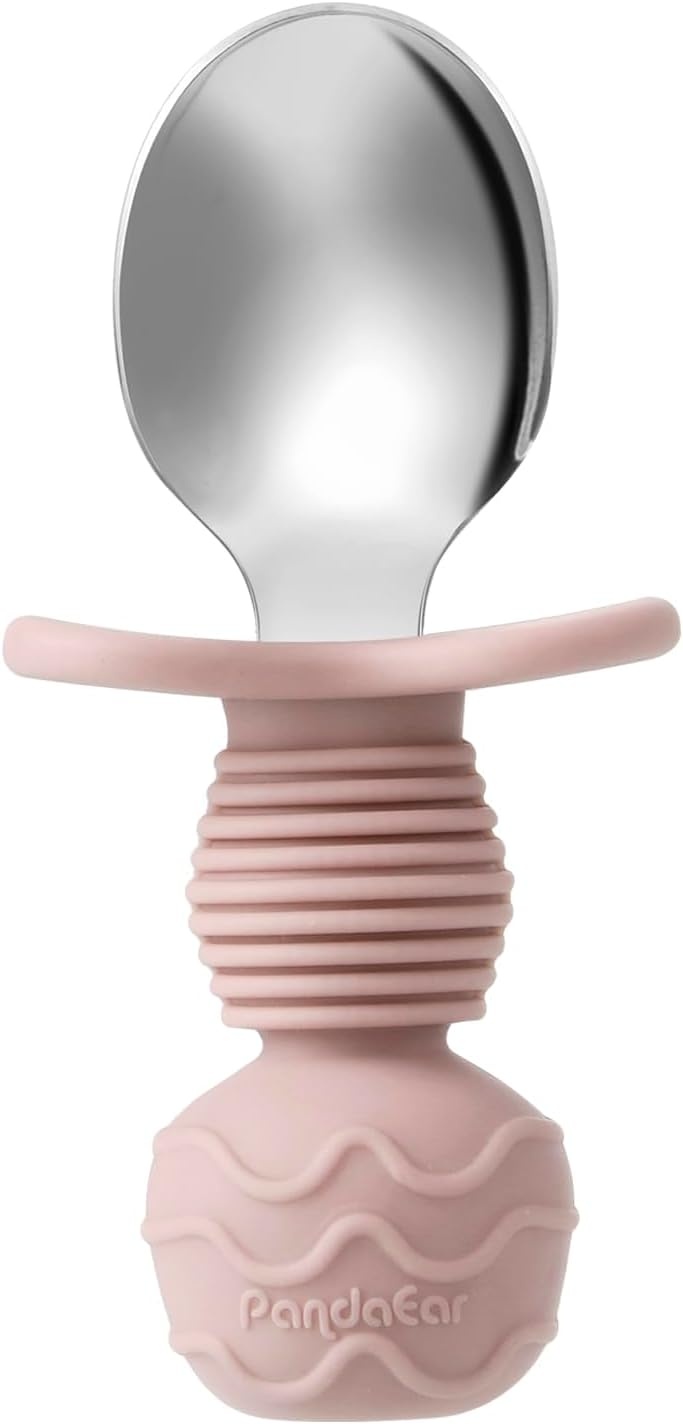 image:imagePandaEar 6 Pack Stainless Steel Toddler Spoons and Fork Feeding Set AntiChoke First Self Feeding Utensils for Kids Baby Boys Led Weaning Ages 18 Months BlueGreyPeachPinkBeige