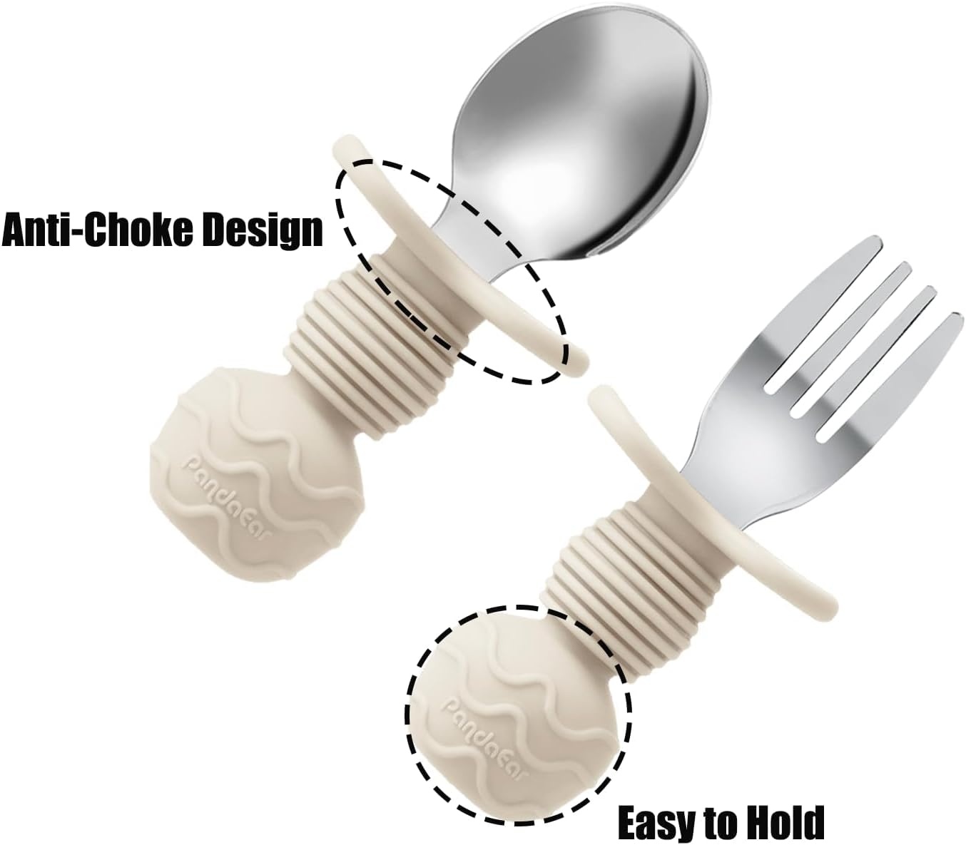 image:imagePandaEar 6 Pack Stainless Steel Toddler Spoons and Fork Feeding Set AntiChoke First Self Feeding Utensils for Kids Baby Boys Led Weaning Ages 18 Months BlueGreyPeachPinkBeige