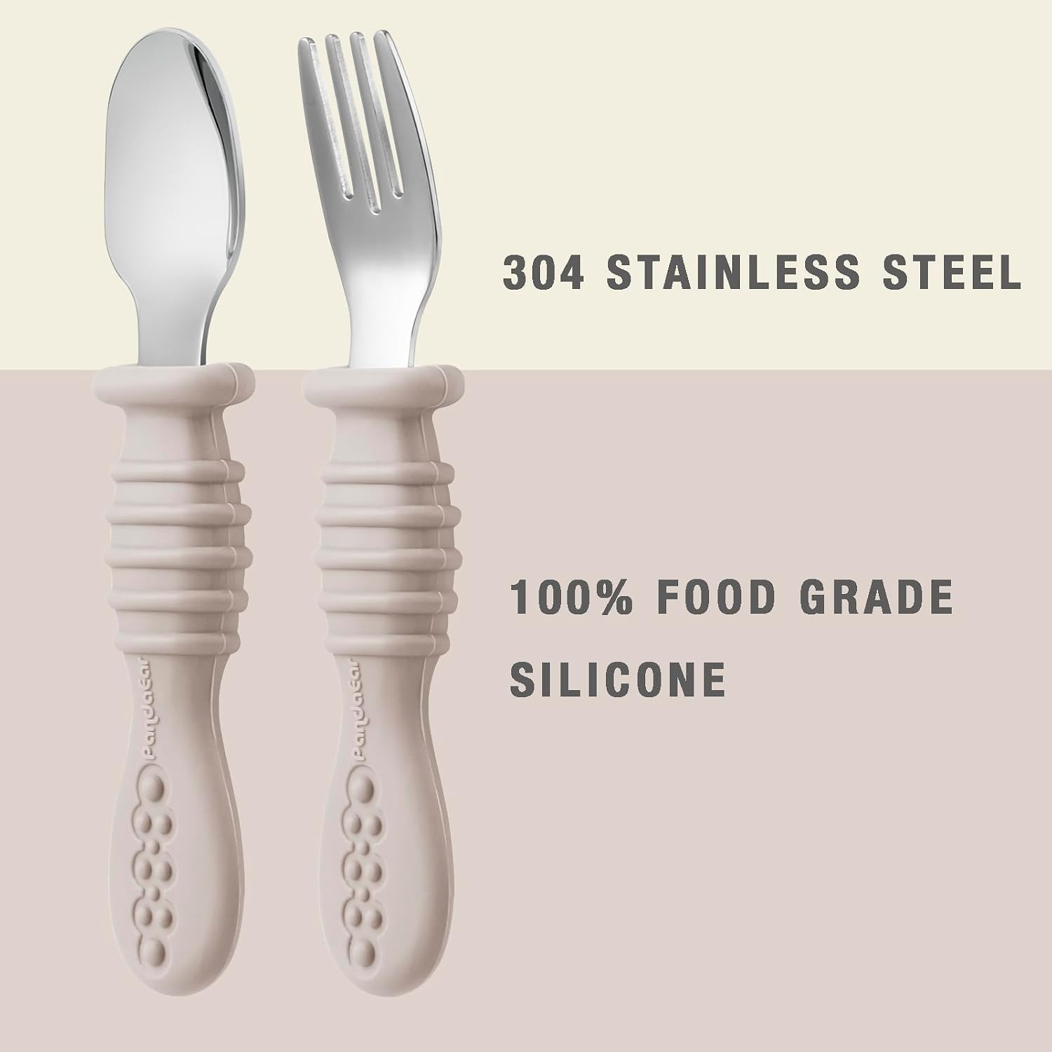 image:imagePandaEar 6 Pack Toddler Fork and Spoon Utensil Set Baby Silicone Stainless Steel Silverware Spoon Fork for Babies Kids BPA Free WalnutampLinenampBrown