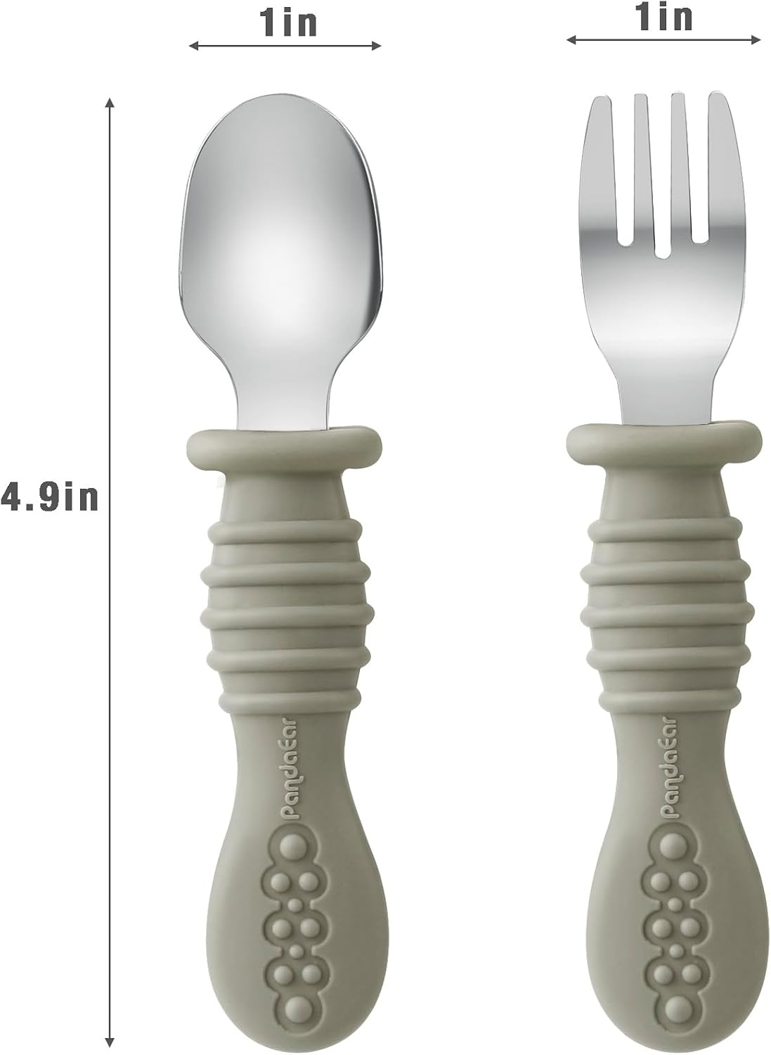 image:imagePandaEar 6 Pack Toddler Fork and Spoon Utensil Set Baby Silicone Stainless Steel Silverware Spoon Fork for Babies Kids BPA Free WalnutampLinenampBrown