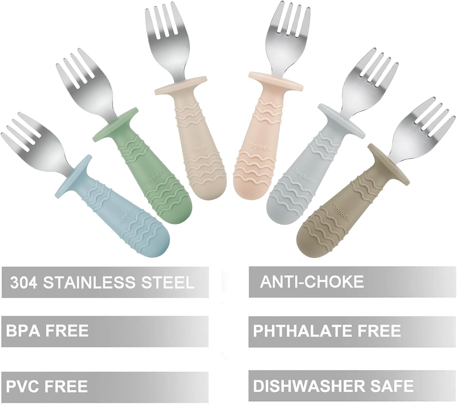image:imagePandaEar 6 Pack Toddler Forks 188 Stainless Steel with Silicone Handle