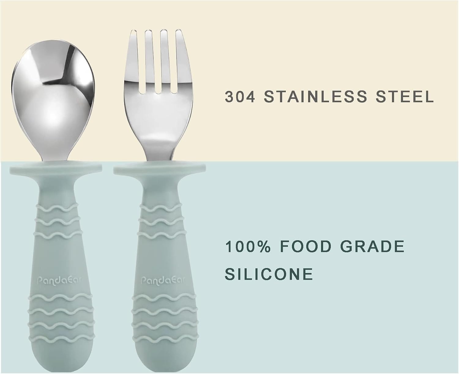 image:imagePandaEar 6 Pieces Baby Toddler Silicone Stainless Steel Utensils Silverware Spoon Fork for Baby Toddler BPA Free with Silicone Holding AntiChoke Design Blue Pink WhiteBlue Pink White