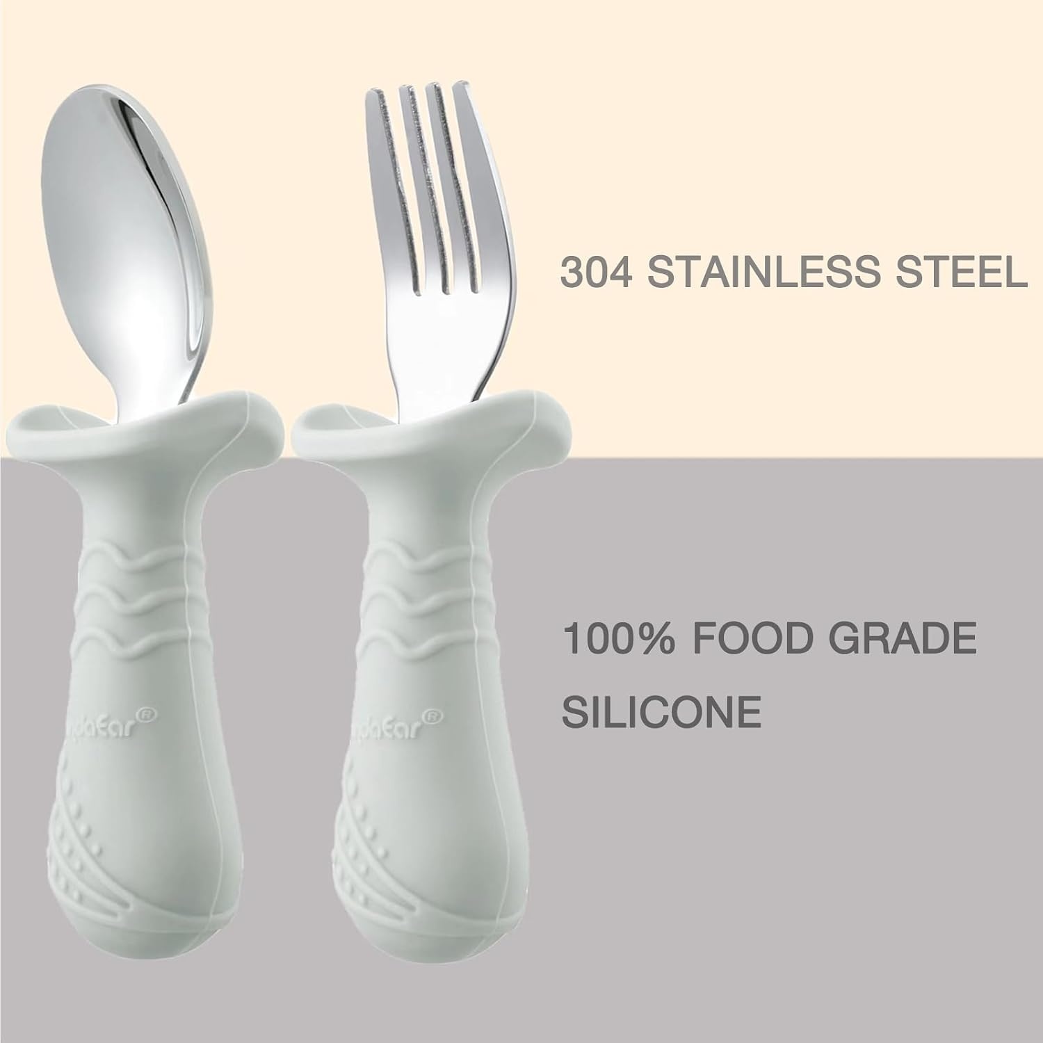 image:imagePandaEar Baby Toddler Fork and Spoon Utensil Set 6 Pack Silicone Stainless Steel Silverware Spoon Fork for Babies Toddler BPA Free with Silicone Holding AntiChoke Design Green Blue BrownLight TanWalnutGrey