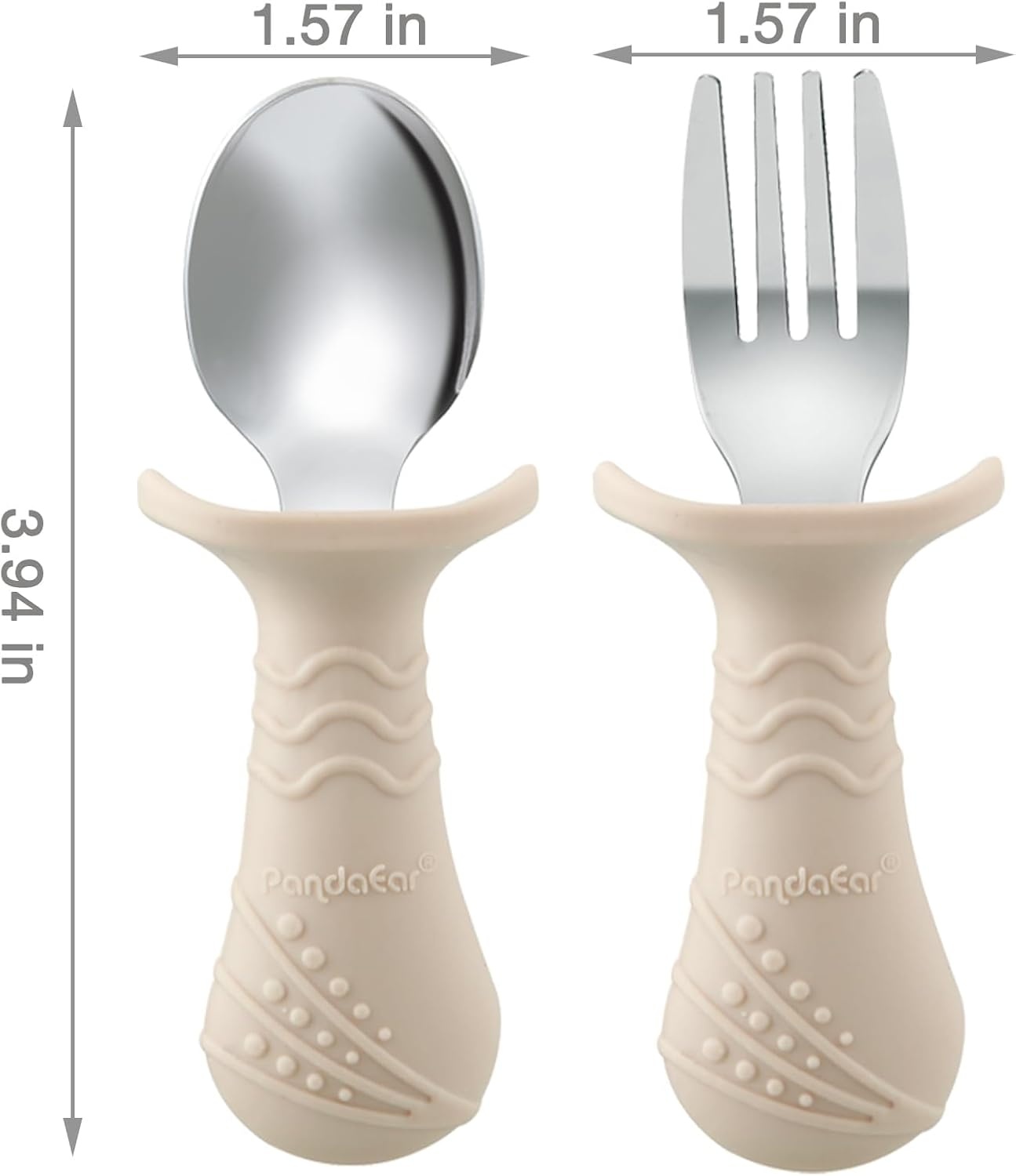 image:imagePandaEar Baby Toddler Fork and Spoon Utensil Set 6 Pack Silicone Stainless Steel Silverware Spoon Fork for Babies Toddler BPA Free with Silicone Holding AntiChoke Design Green Blue BrownLight TanWalnutGrey