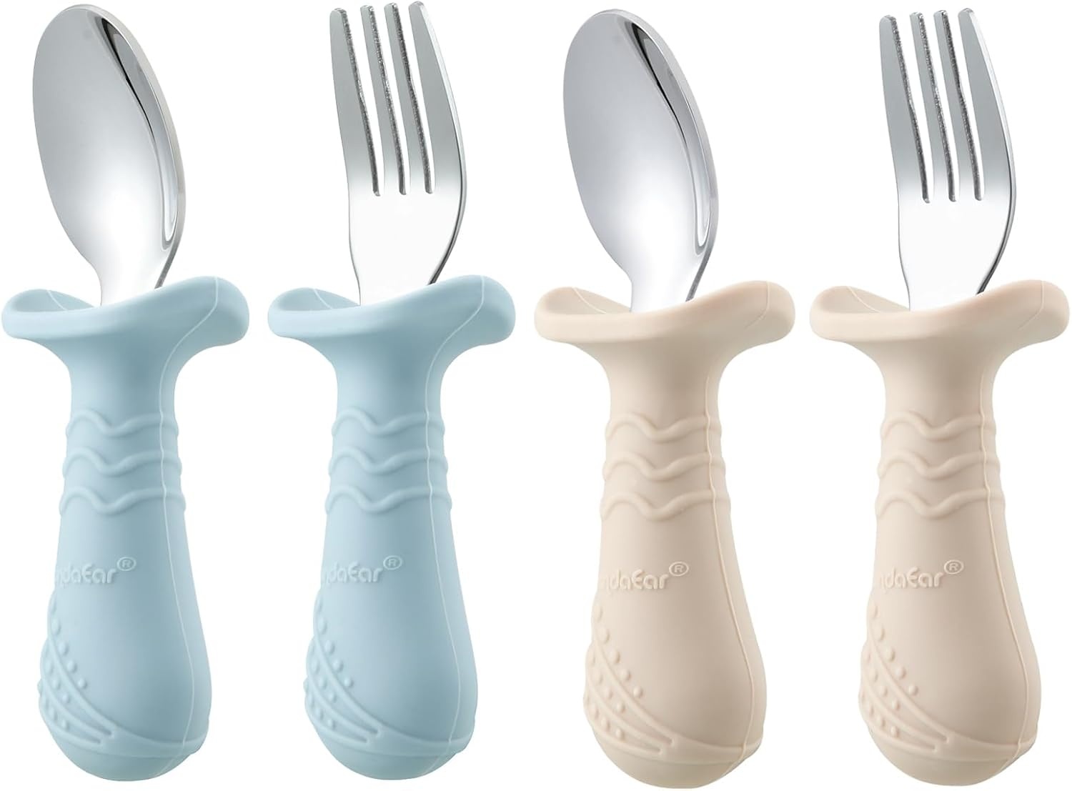 image:imagePandaEar Baby Toddler Fork and Spoon Utensil Set 6 Pack Silicone Stainless Steel Silverware Spoon Fork for Babies Toddler BPA Free with Silicone Holding AntiChoke Design Green Blue BrownGreen Blue Brown