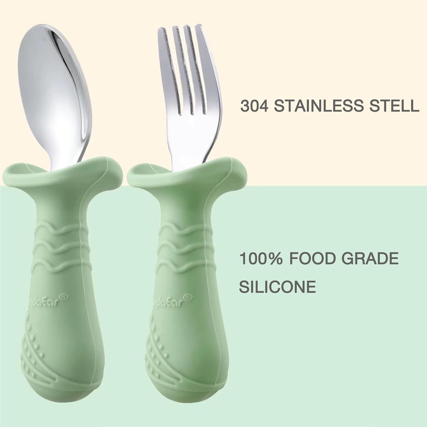 image:imagePandaEar Baby Toddler Fork and Spoon Utensil Set 6 Pack Silicone Stainless Steel Silverware Spoon Fork for Babies Toddler BPA Free with Silicone Holding AntiChoke Design Green Blue BrownGreen Blue Brown
