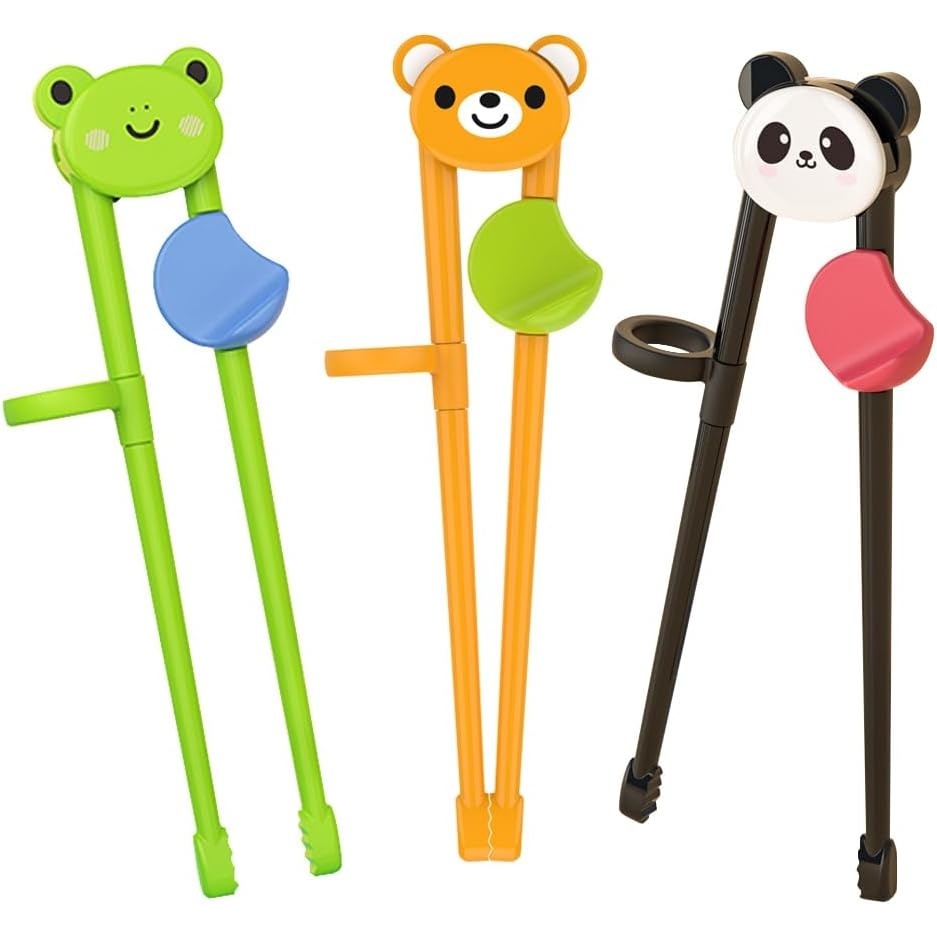 image:imagePandaEar 3 Pairs Animal Toddler Training Chopsticks for Kids Reusable Beginners Learning Chopsticks with Silicone Finger Guide Frog Bear amp Panda Helpers for Boys and Girls Ages 28