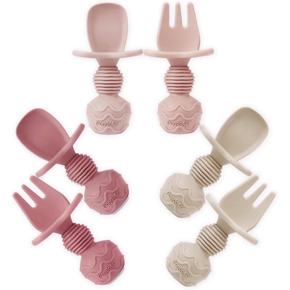 image:imagePandaEar 6 Pack Silicone Baby Spoons and Forks Self Feeding Utensils SetPink