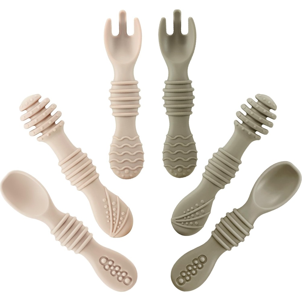 image:imagePandaEar Silicone Baby Spoons amp Fork Feeding Set 6 Pack  BPA Free Fist Stage Silicone Self Feeding Utensils for Infant Baby Led Weaning Ages 6  Months