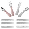 PandaEar 4 Set Baby Toddler Silicone Stainless Steel Utensils Silverware Spoon Fork for Baby Toddler BPA Free with Silicone Holding Anti-Choke Design (Pink&Grey)(Pink&Grey)