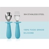 PandaEar 4 Set Baby Toddler Silicone Stainless Steel Utensils Silverware Spoon Fork for Baby Toddler BPA Free with Silicone Holding Anti-Choke Design (Pink&Grey)(Blue&Grey)