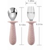 PandaEar 4 Set Baby Toddler Silicone Stainless Steel Utensils Silverware Spoon Fork for Baby Toddler BPA Free with Silicone Holding Anti-Choke Design (Pink&Grey)(Pink&Grey)