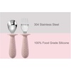 PandaEar 4 Set Baby Toddler Silicone Stainless Steel Utensils Silverware Spoon Fork for Baby Toddler BPA Free with Silicone Holding Anti-Choke Design (Pink&Grey)(Pink&Grey)