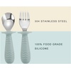 PandaEar 4 Set Baby Toddler Silicone Stainless Steel Utensils Silverware Spoon Fork for Baby Toddler BPA Free with Silicone Holding Anti-Choke Design (Pink&Grey)(Morandi Green & Milky White)