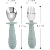 PandaEar 4 Set Baby Toddler Silicone Stainless Steel Utensils Silverware Spoon Fork for Baby Toddler BPA Free with Silicone Holding Anti-Choke Design (Pink&Grey)(Morandi Green & Milky White)