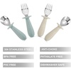 PandaEar 4 Set Baby Toddler Silicone Stainless Steel Utensils Silverware Spoon Fork for Baby Toddler BPA Free with Silicone Holding Anti-Choke Design (Pink&Grey)(Morandi Green & Milky White)