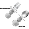 PandaEar 6 Pack Stainless Steel Toddler Spoons and Fork Feeding Set – Anti-Choke First Self Feeding Utensils for Kids Baby Boys Led Weaning Ages 18 Months+ (Blue/Grey/Peach)(Blue/Grey/Peach)