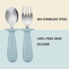 PandaEar 6 Pieces Baby Toddler Silicone Stainless Steel Utensils Silverware Spoon Fork for Baby Toddler BPA Free with Silicone Holding Anti-Choke Design (Blue Pink White)(Blue Green Brown)