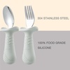 PandaEar Baby Toddler Fork and Spoon Utensil Set, 6 Pack Silicone Stainless Steel Silverware Spoon Fork for Babies Toddler, BPA Free with Silicone Holding Anti-Choke Design (Green Blue Brown)(Light Tan&Walnut&Grey)