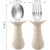 PandaEar Baby Toddler Fork and Spoon Utensil Set, 6 Pack Silicone Stainless Steel Silverware Spoon Fork for Babies Toddler, BPA Free with Silicone Holding Anti-Choke Design (Green Blue Brown)(Light Tan&Walnut&Grey)