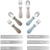 PandaEar Toddler Utensils, 6 Pack Kids Spoons and Forks, 18/8 Stainless Steel & Food Grade Silicone Children Silverware Set, Dishwasher Safe (Light Tan/Walnut/Blue)(Light Tan/Walnut/Blue)