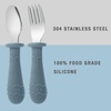 PandaEar Toddler Utensils, 6 Pack Kids Spoons and Forks, 18/8 Stainless Steel & Food Grade Silicone Children Silverware Set, Dishwasher Safe (Light Tan/Walnut/Blue)(Blue/Brown/Red)