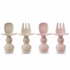 PandaEar (4 Pack) Silicone Baby Led Weaning Spoon Fork| First Training Self Feeding Utensils Set| Anti-Choke Silverware Eating Supplies for Toddler 6 Months Up (Carnation Grey)(Pink Blonde)