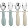 PandaEar 4 Set Baby Toddler Silicone Stainless Steel Utensils Silverware Spoon Fork for Baby Toddler BPA Free with Silicone Holding Anti-Choke Design (Pink&Grey)(Morandi Green & Milky White)
