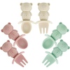 PandaEar 6 Pack Baby Led Weaning Spoons Forks 6+ Months | Silicone Baby Spoons and Fork Self Feeding Utensils, Toddler Infant Anti-Choke Feeding Utensils, Bear Shape (Pink Green Linen)(Pink Green Linen)