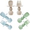 PandaEar 6 Pack Silicone Baby Spoons and Forks, Self Feeding Utensils Set(Blue  Green&Tan)
