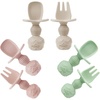 PandaEar 6 Pack Silicone Baby Spoons and Forks, Self Feeding Utensils Set(Pink  Green&Linen)