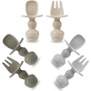 PandaEar 6 Pack Silicone Baby Spoons and Forks, Self Feeding Utensils Set(Tan Walnut&Grey)