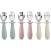 PandaEar 6 Pieces Baby Toddler Silicone Stainless Steel Utensils Silverware Spoon Fork for Baby Toddler BPA Free with Silicone Holding Anti-Choke Design (Blue Pink White)(Blue Pink White)