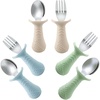PandaEar Baby Toddler Fork and Spoon Utensil Set, 6 Pack Silicone Stainless Steel Silverware Spoon Fork for Babies Toddler, BPA Free with Silicone Holding Anti-Choke Design (Green Blue Brown)(Green Blue Brown)