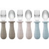 PandaEar Toddler Utensils, 6 Pack Kids Spoons and Forks, 18/8 Stainless Steel & Food Grade Silicone Children Silverware Set, Dishwasher Safe (Light Tan/Walnut/Blue)(Light Tan/Walnut/Blue)
